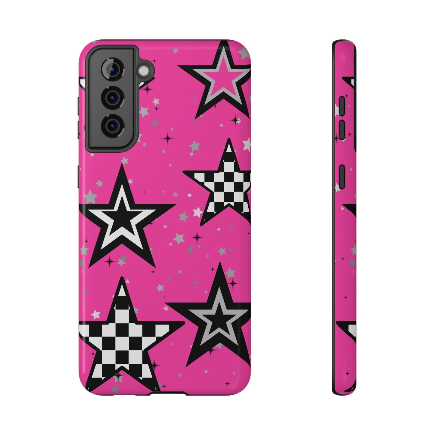 Starry Pink Impact-Resistant Case, Bold Phone Cover, Trendy Tech Accessory, Star, Gifts for Occasions, Phone Case, Iphone
