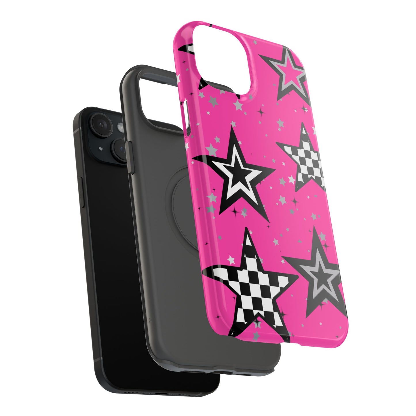 Starry Pink Impact-Resistant Case, Bold Phone Cover, Trendy Tech Accessory, Star, Gifts for Occasions, Phone Case, Iphone