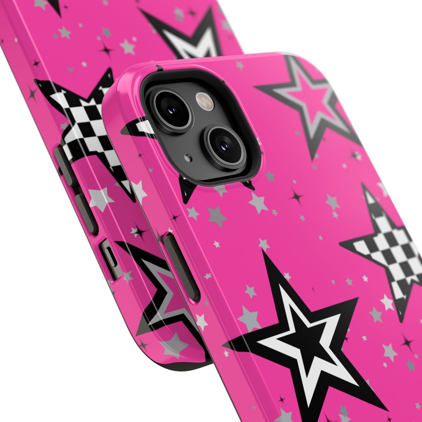 Starry Pink Impact-Resistant Case, Bold Phone Cover, Trendy Tech Accessory, Star, Gifts for Occasions, Phone Case, Iphone