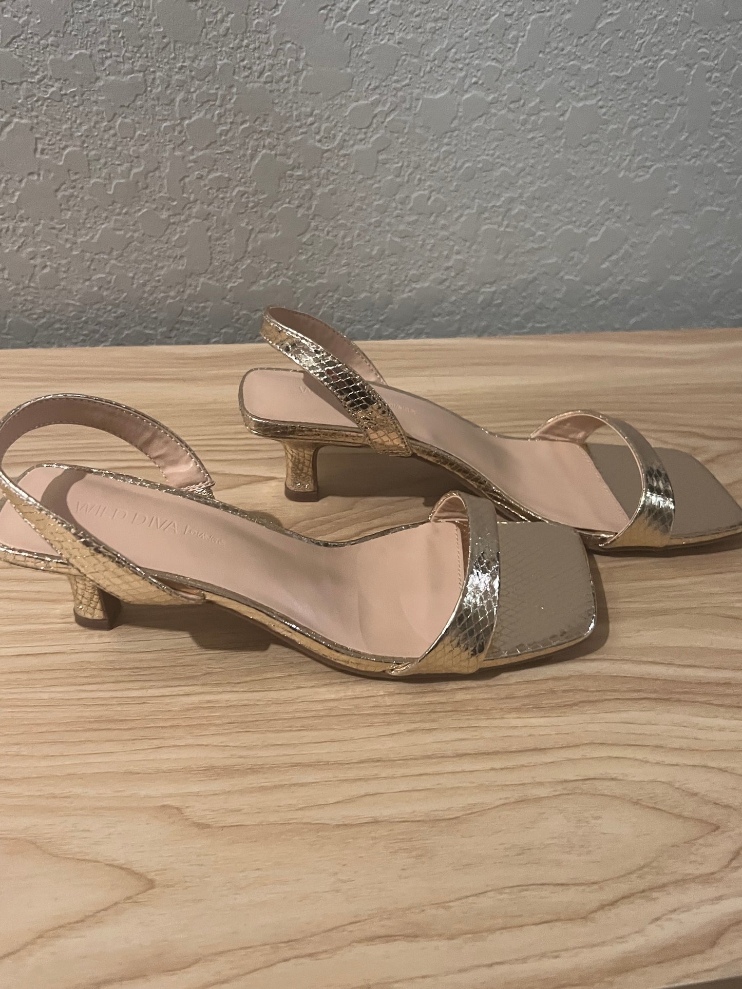 Gold Strappy Small Heel Sandals/Shoes