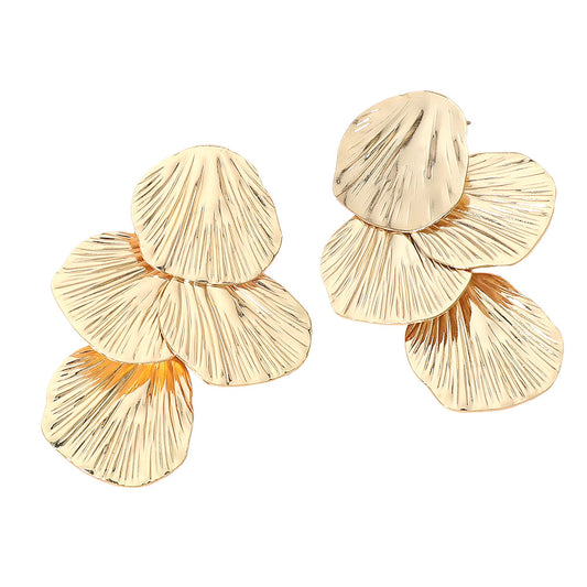 Gold Leaf Disc Drop Earrings
