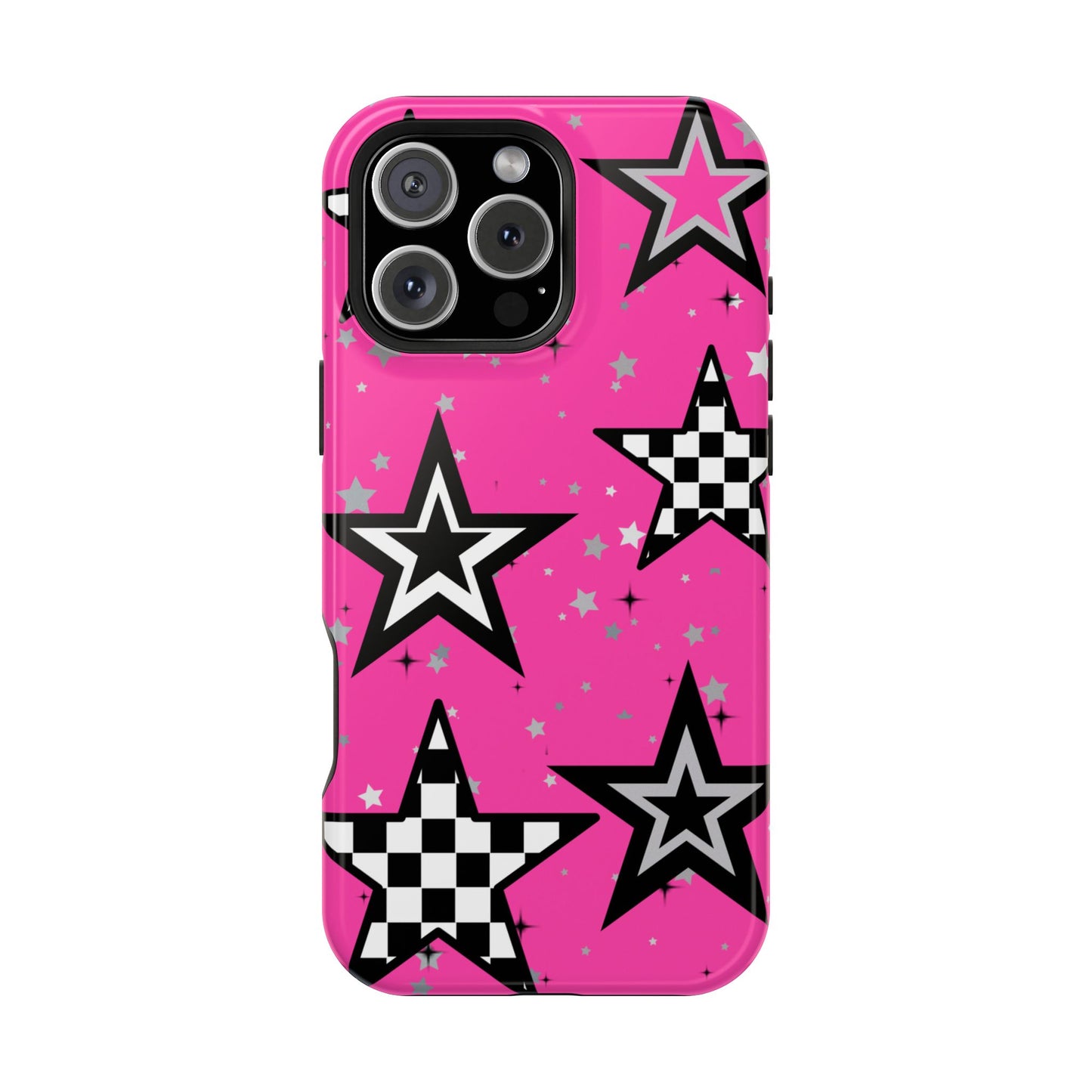 Starry Pink Impact-Resistant Case, Bold Phone Cover, Trendy Tech Accessory, Star, Gifts for Occasions, Phone Case, Iphone