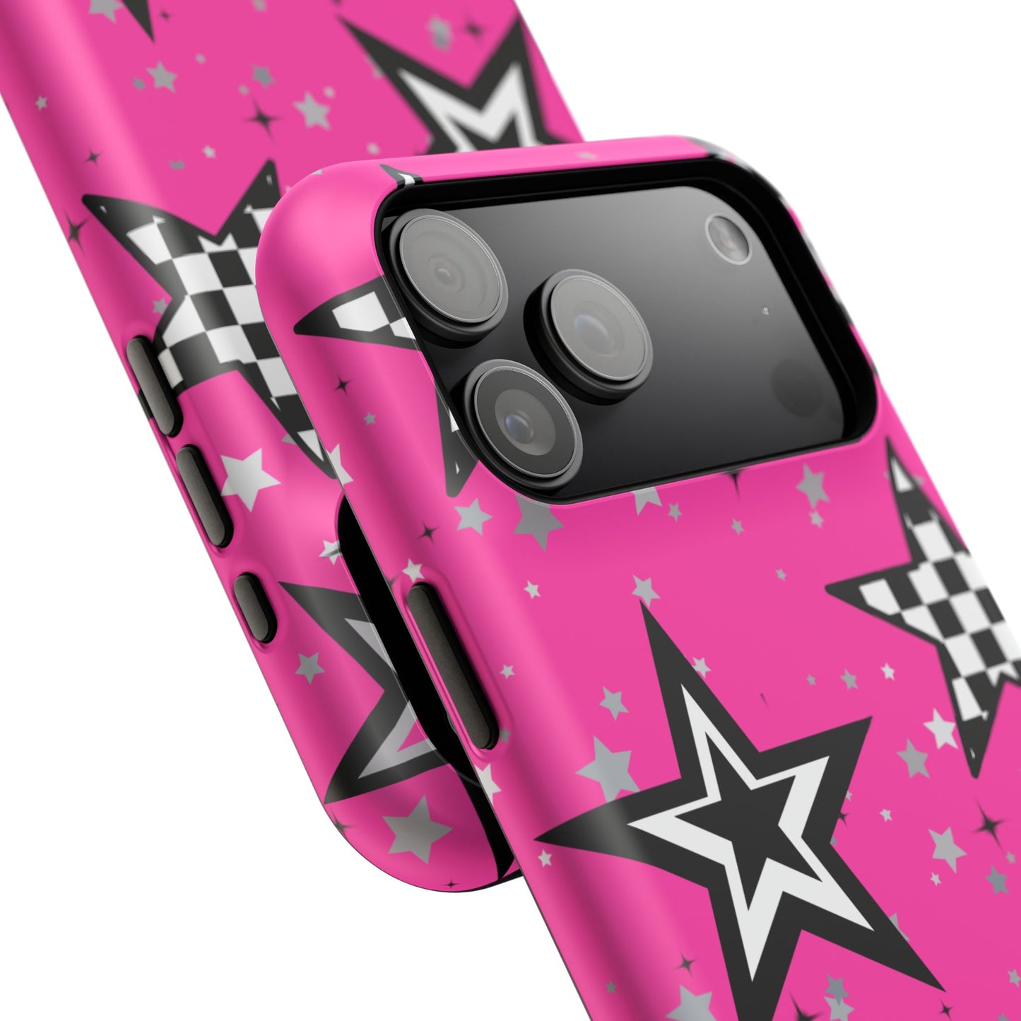 Starry Pink Impact-Resistant Case, Bold Phone Cover, Trendy Tech Accessory, Star, Gifts for Occasions, Phone Case, Iphone