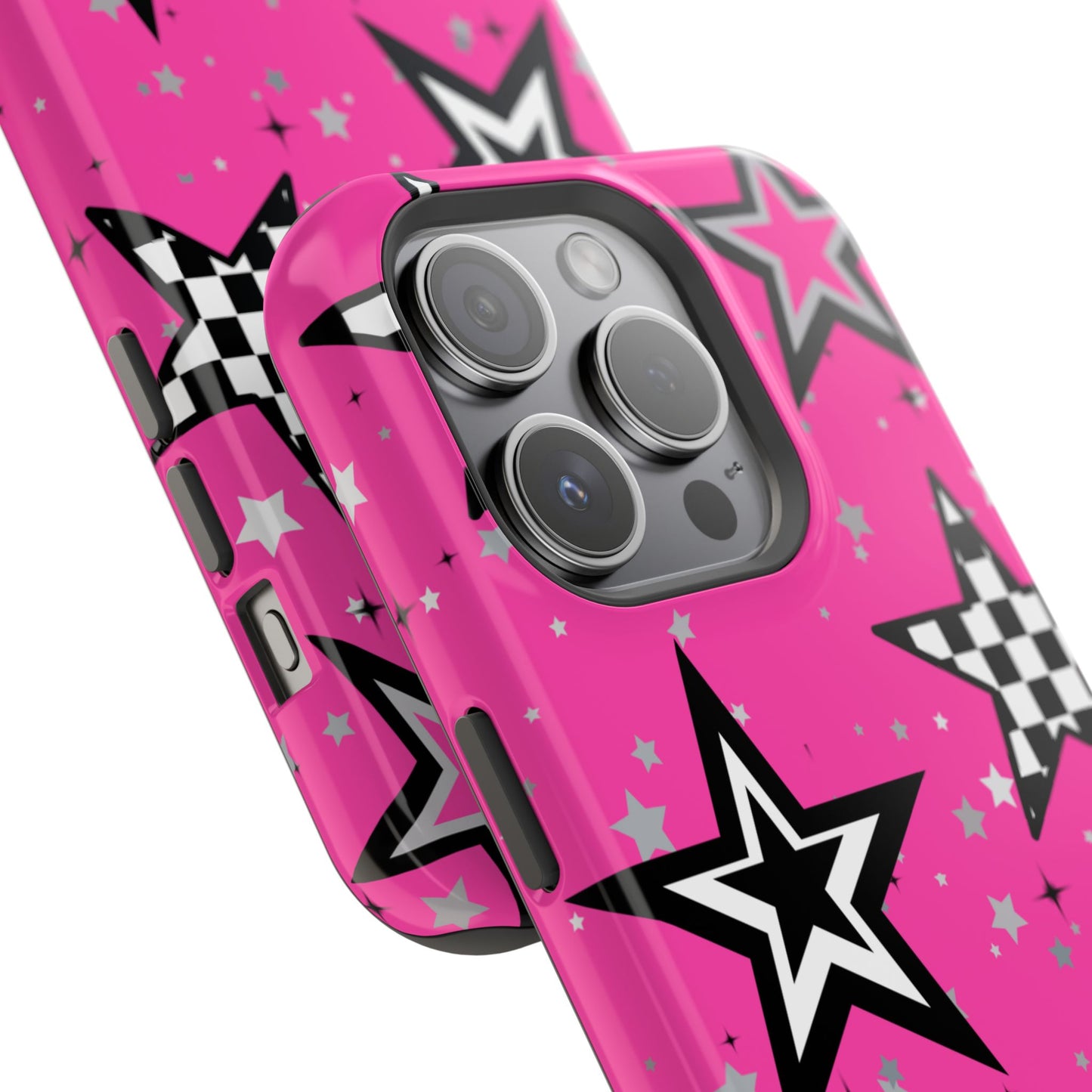 Starry Pink Impact-Resistant Case, Bold Phone Cover, Trendy Tech Accessory, Star, Gifts for Occasions, Phone Case, Iphone
