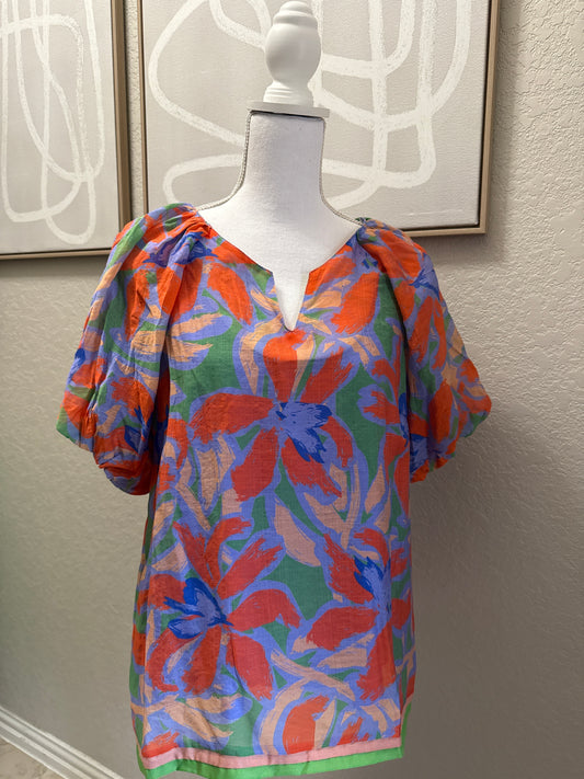 Umgee Lavender Print Puff Sleeve Blouse