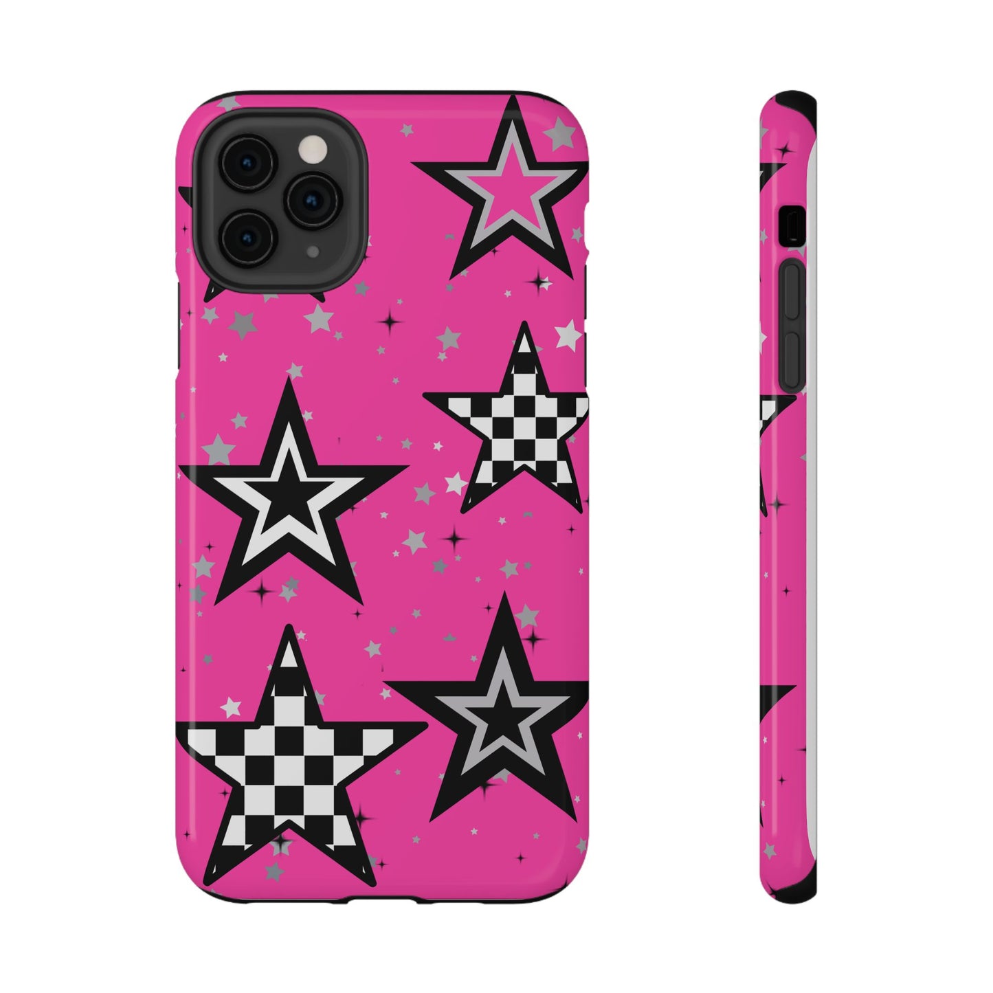 Starry Pink Impact-Resistant Case, Bold Phone Cover, Trendy Tech Accessory, Star, Gifts for Occasions, Phone Case, Iphone