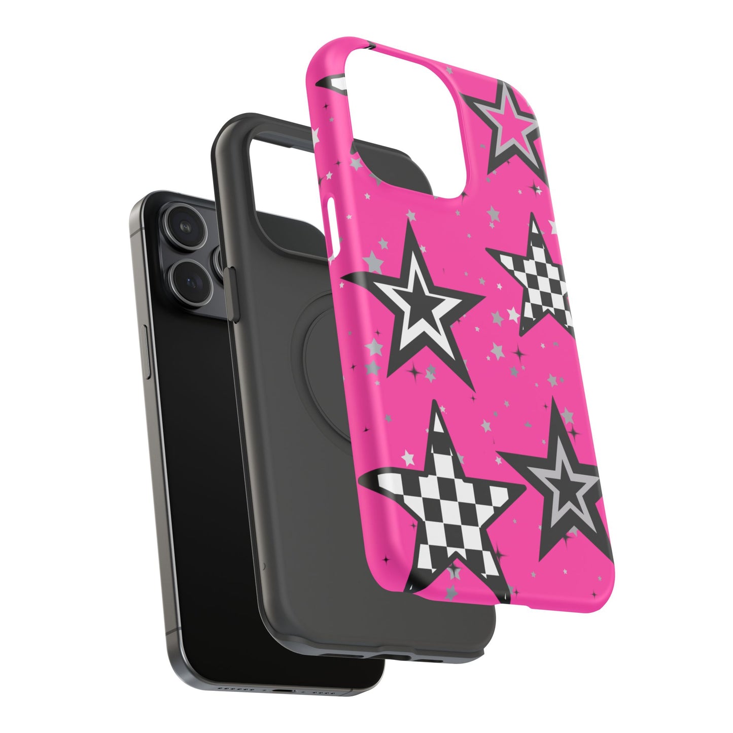 Starry Pink Impact-Resistant Case, Bold Phone Cover, Trendy Tech Accessory, Star, Gifts for Occasions, Phone Case, Iphone