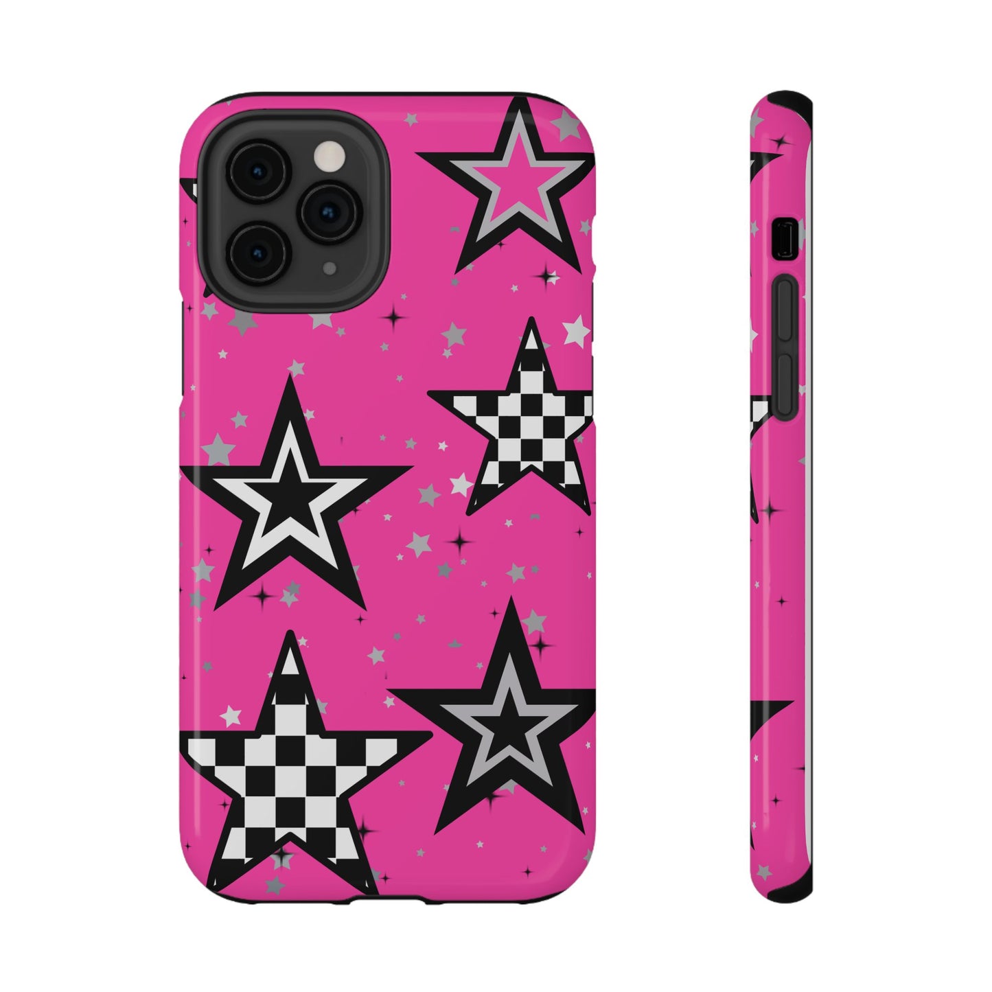 Starry Pink Impact-Resistant Case, Bold Phone Cover, Trendy Tech Accessory, Star, Gifts for Occasions, Phone Case, Iphone