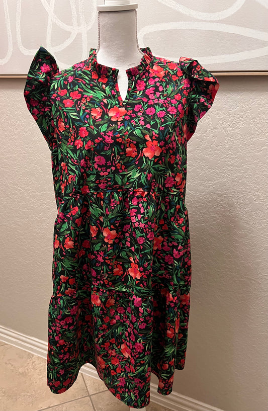 Black floral print dress