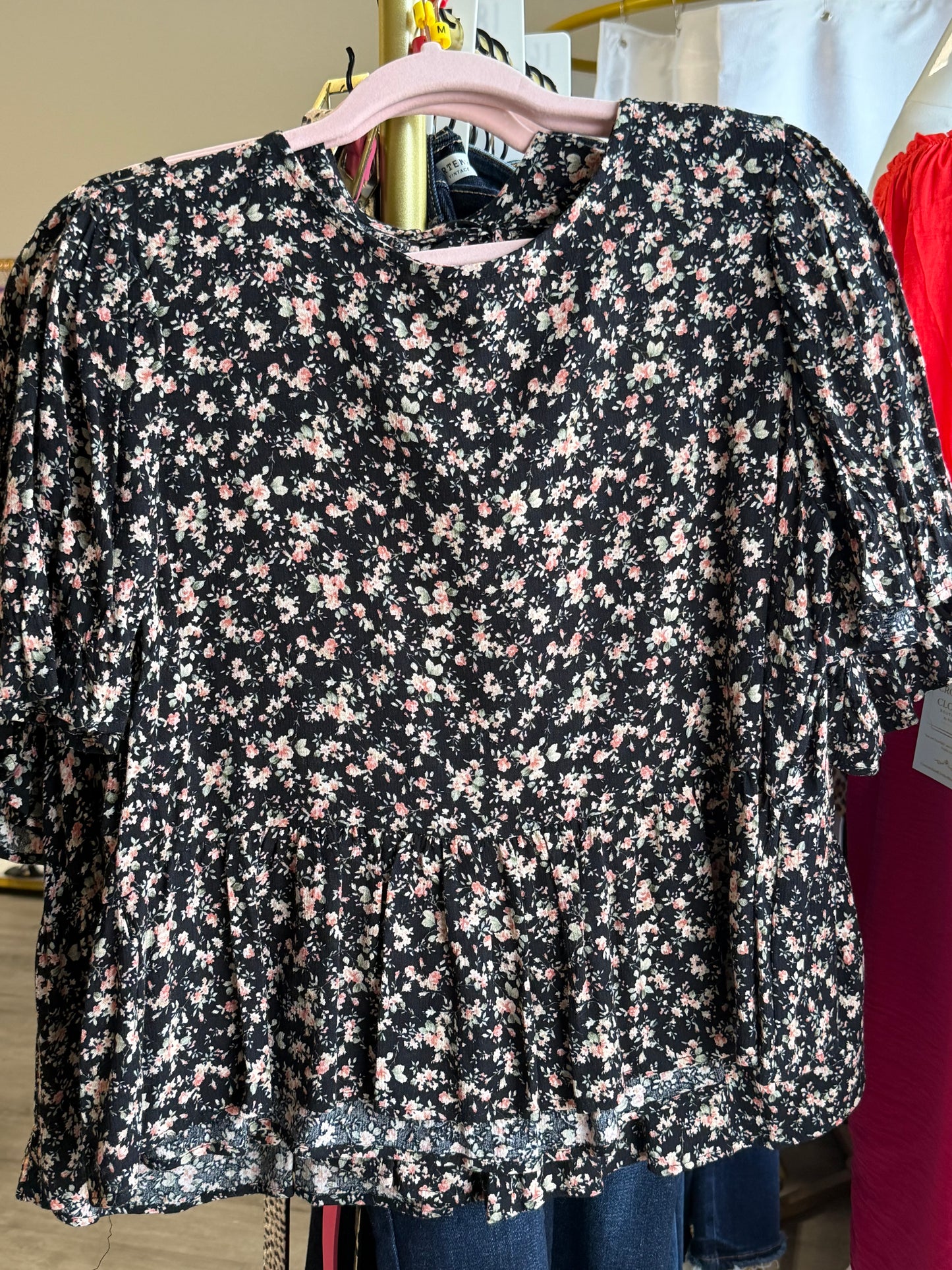 Black Floral 3 Tie Top