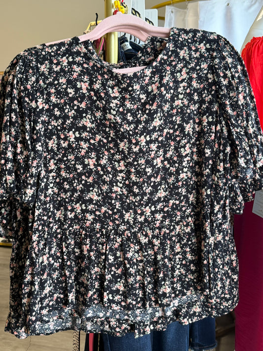 Black Floral 3 Tie Top