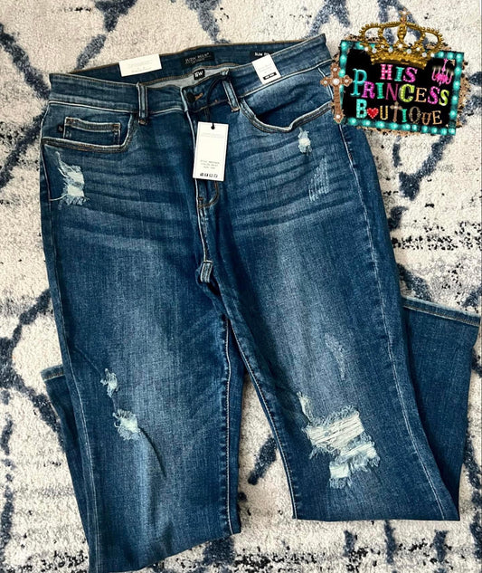Plus Size Midrise Distressed Judy Blue Jeans