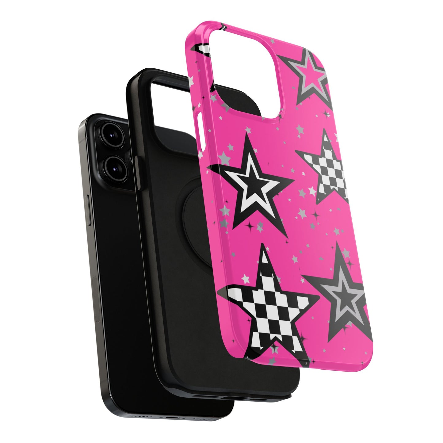 Starry Pink Impact-Resistant Case, Bold Phone Cover, Trendy Tech Accessory, Star, Gifts for Occasions, Phone Case, Iphone