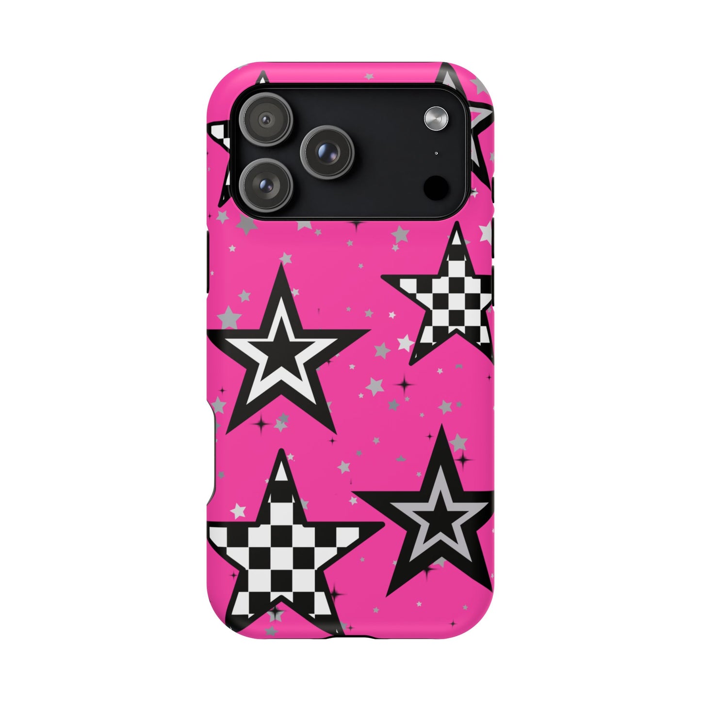 Starry Pink Impact-Resistant Case, Bold Phone Cover, Trendy Tech Accessory, Star, Gifts for Occasions, Phone Case, Iphone