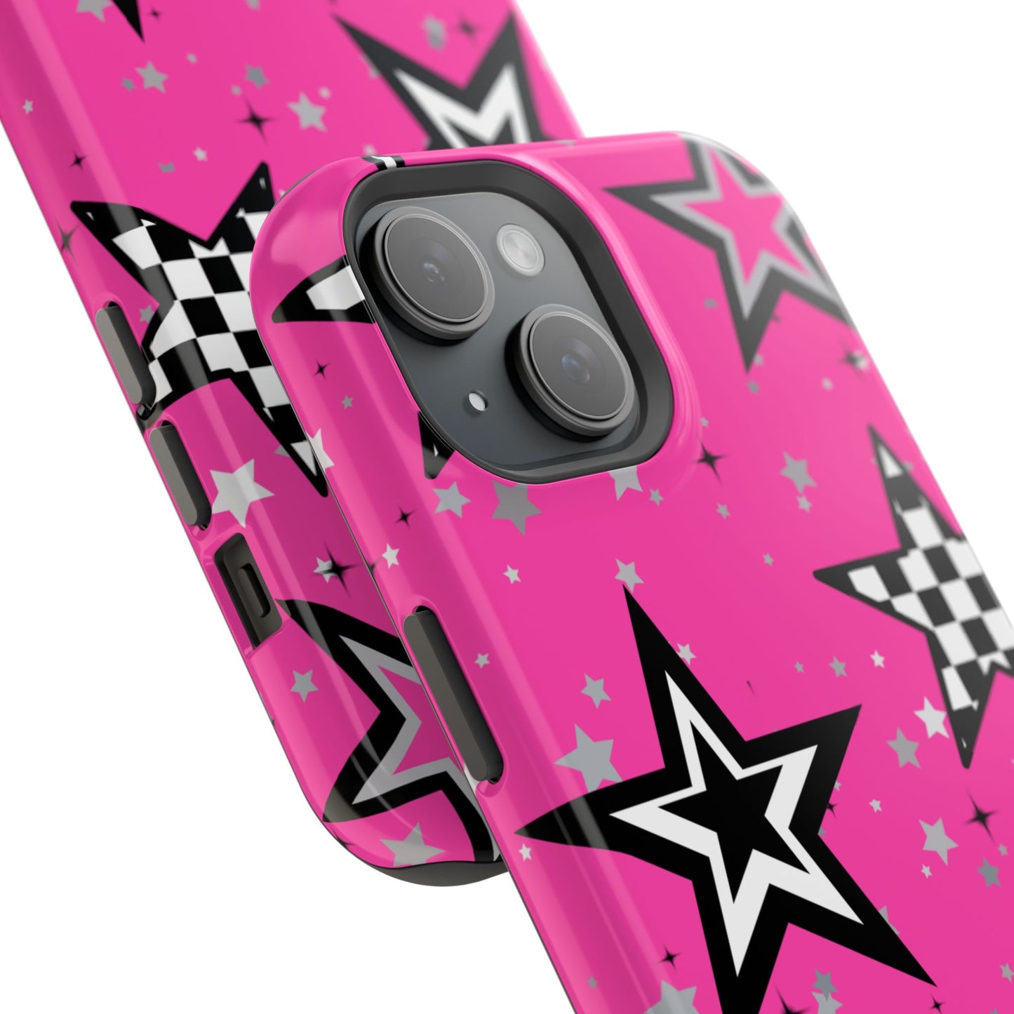 Starry Pink Impact-Resistant Case, Bold Phone Cover, Trendy Tech Accessory, Star, Gifts for Occasions, Phone Case, Iphone
