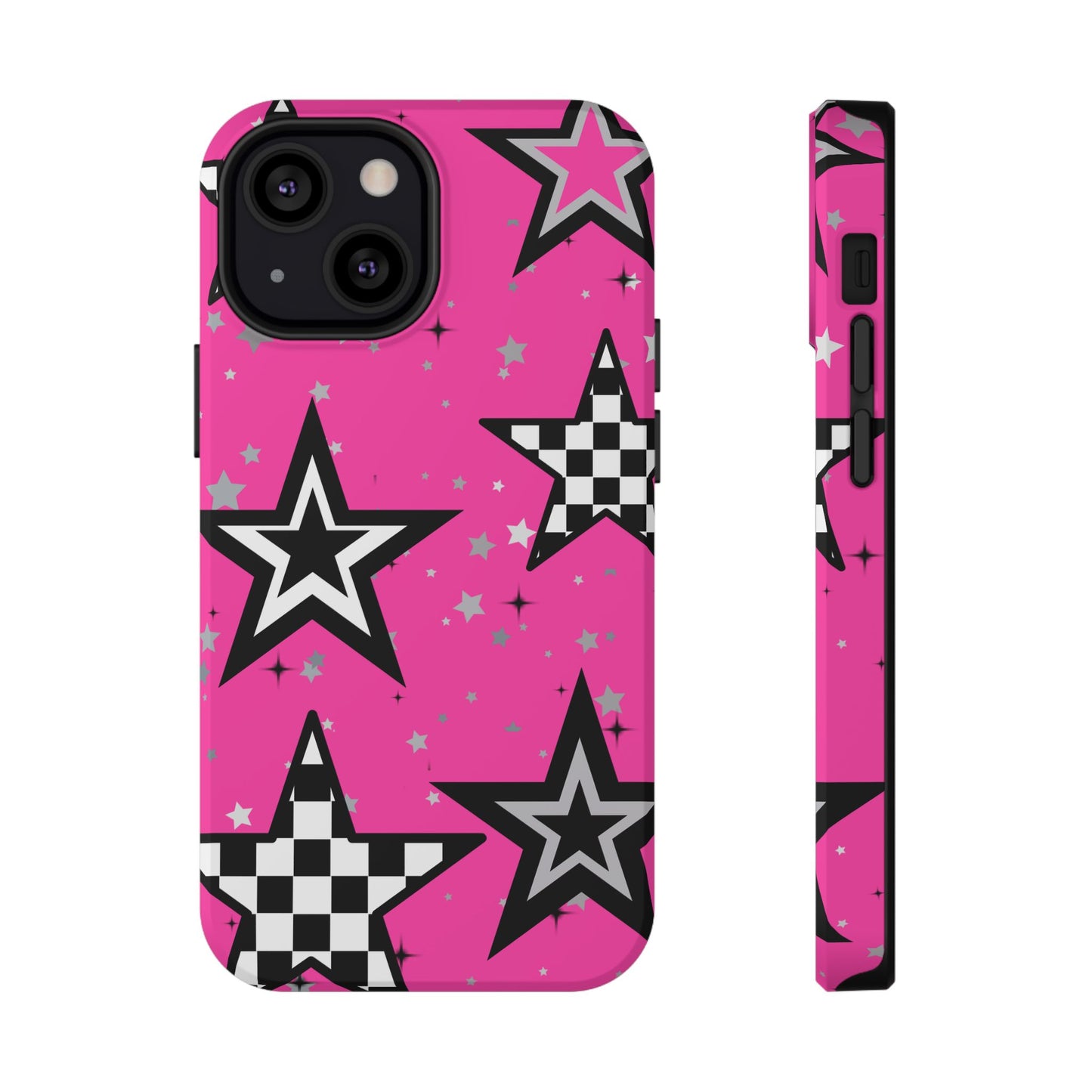 Starry Pink Impact-Resistant Case, Bold Phone Cover, Trendy Tech Accessory, Star, Gifts for Occasions, Phone Case, Iphone