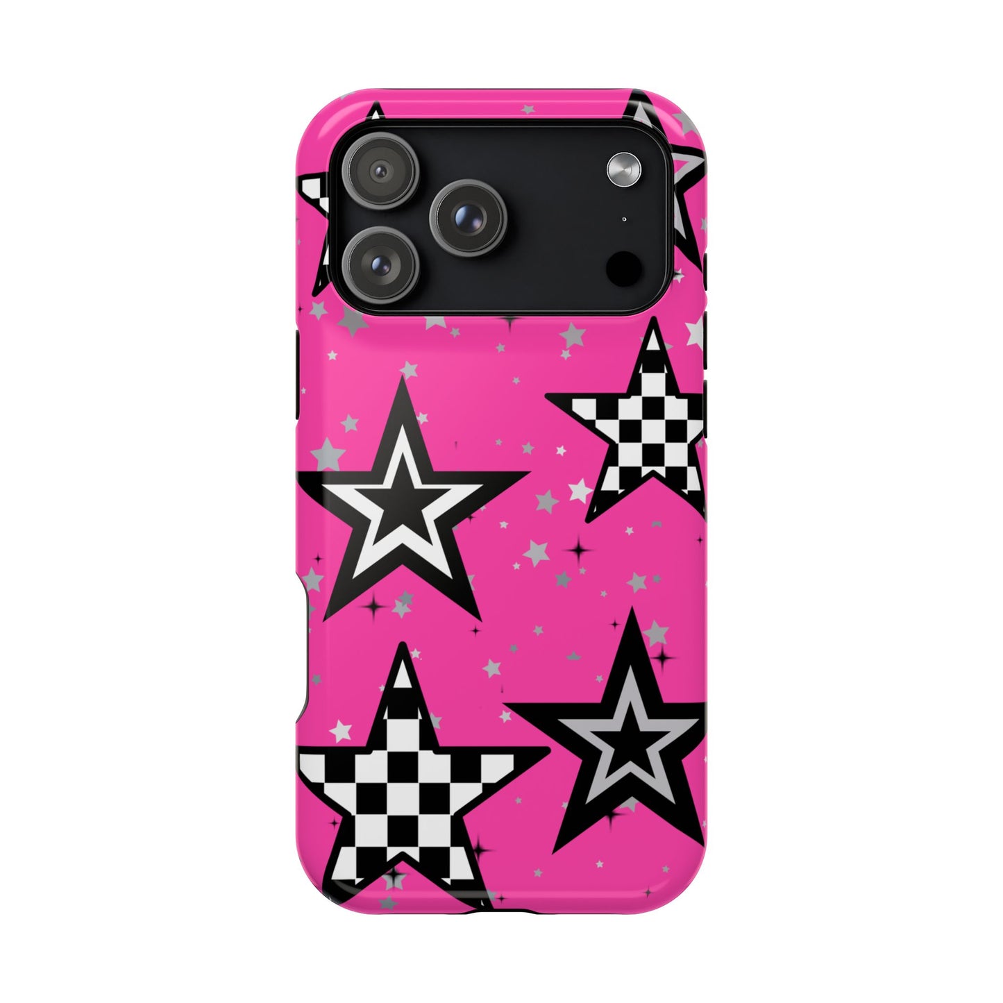 Starry Pink Impact-Resistant Case, Bold Phone Cover, Trendy Tech Accessory, Star, Gifts for Occasions, Phone Case, Iphone