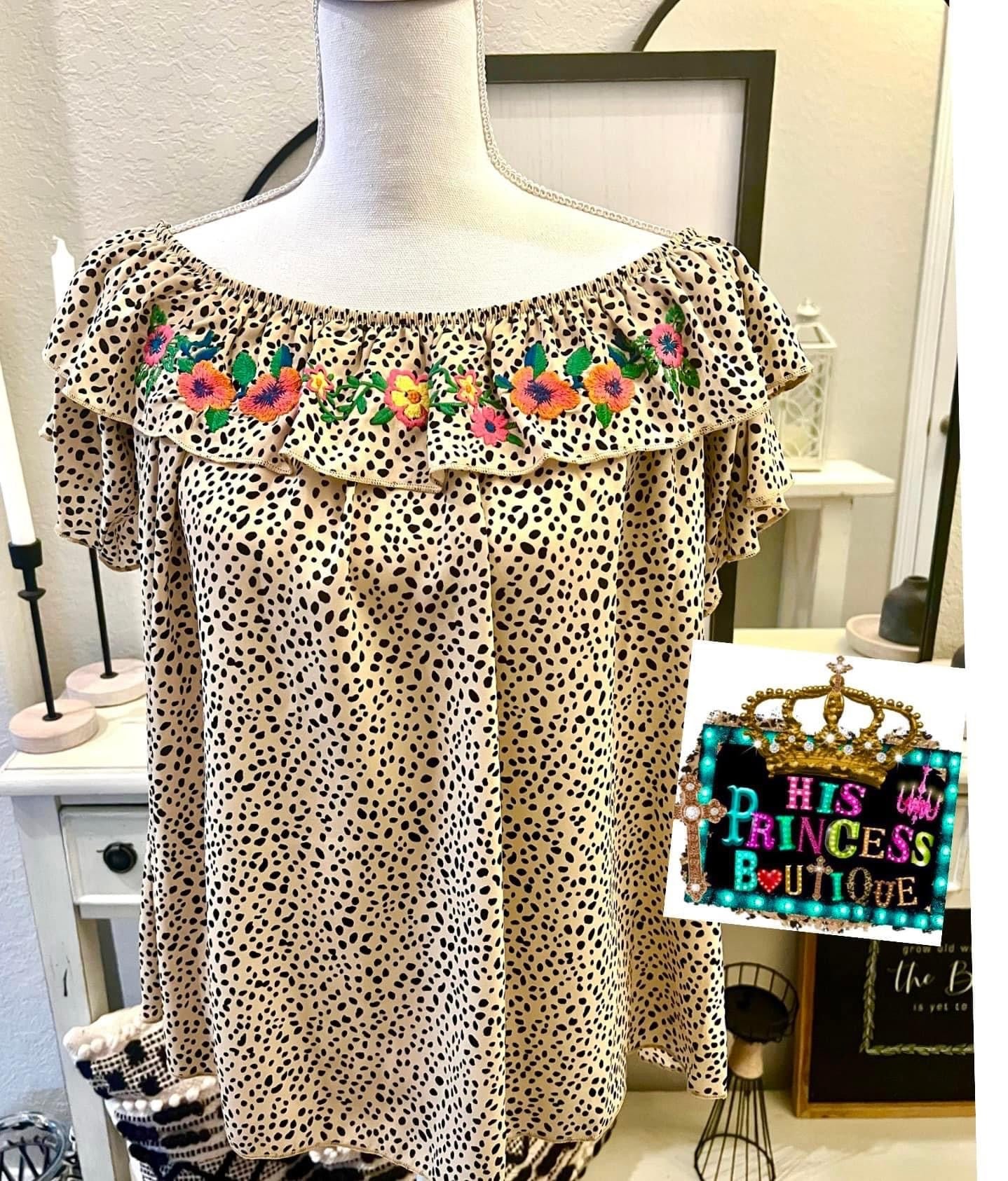 Leopard Floral On or Off Shoulder Top