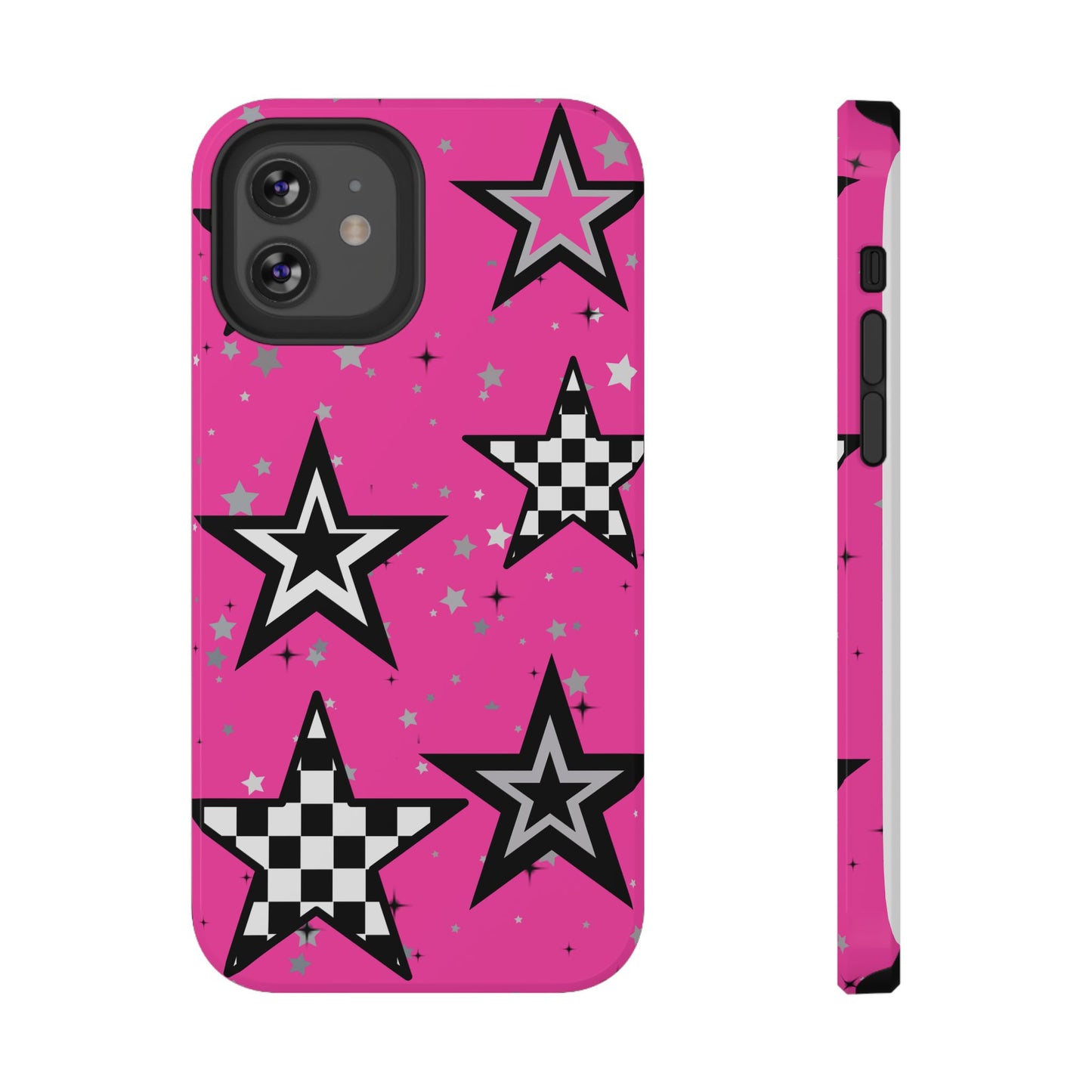 Starry Pink Impact-Resistant Case, Bold Phone Cover, Trendy Tech Accessory, Star, Gifts for Occasions, Phone Case, Iphone