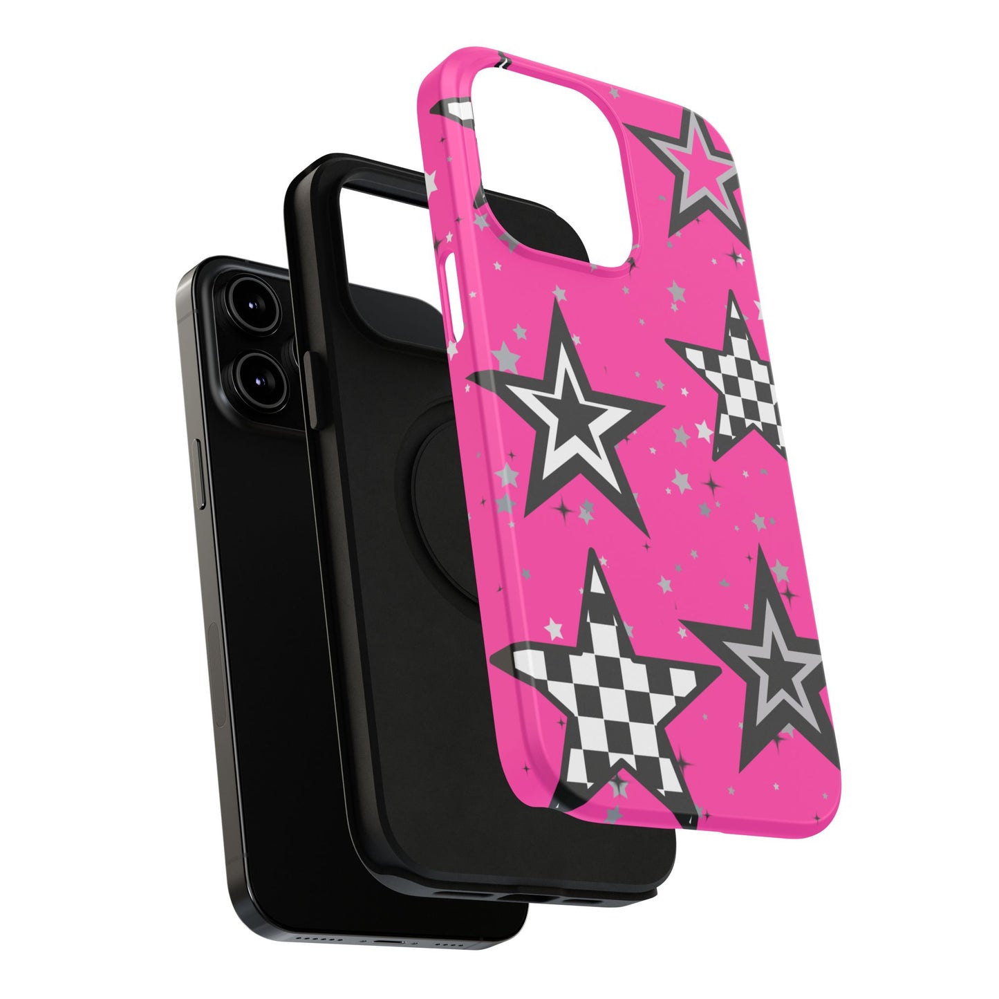 Starry Pink Impact-Resistant Case, Bold Phone Cover, Trendy Tech Accessory, Star, Gifts for Occasions, Phone Case, Iphone