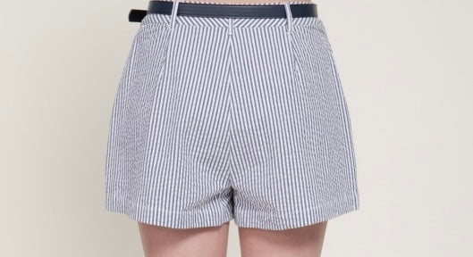 Striped woven belted navy skort