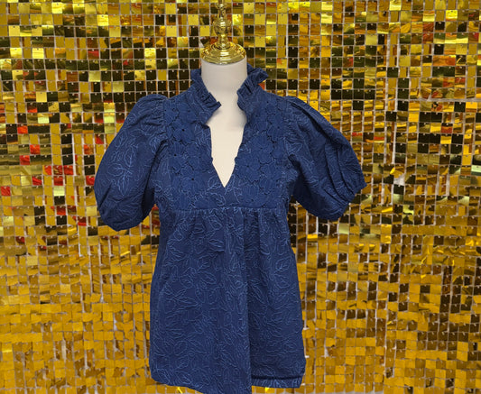 Navy Blue Floral Leaf Top