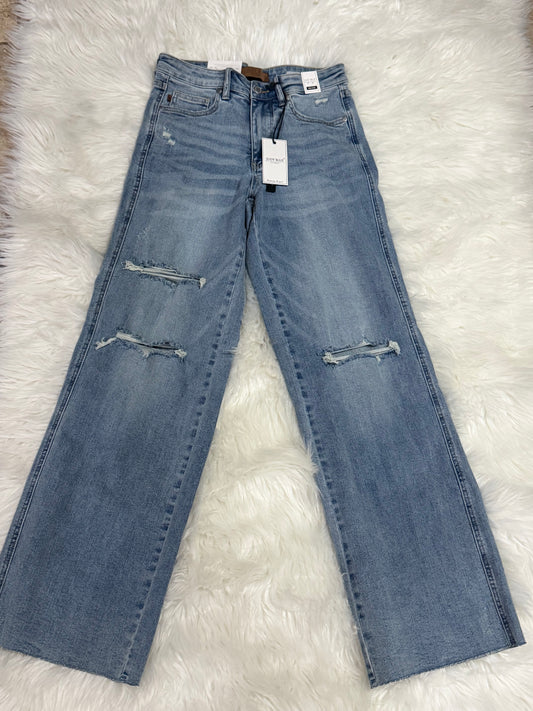 Judy Blue Wide Leg Distressed Mid Rise Jeans Size 7
