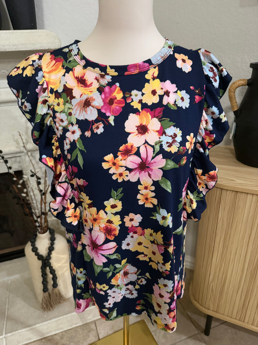 Navy floral tank top