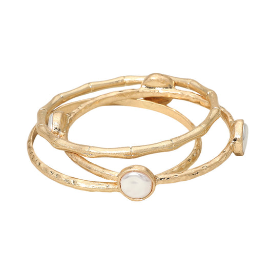 Gold and faux pearl stone bracelet set