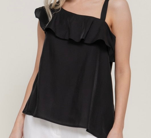 Black Asymmetrical Woven Top