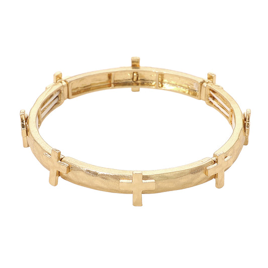 Gold cross stretch bracelet