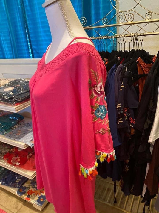Fuchsia multi color embroidered dress