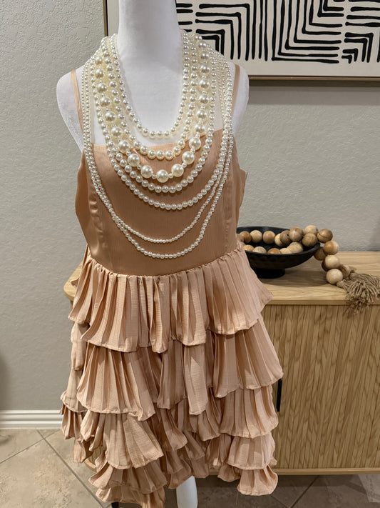 Champagne Colored Tiered Ruffle Dress