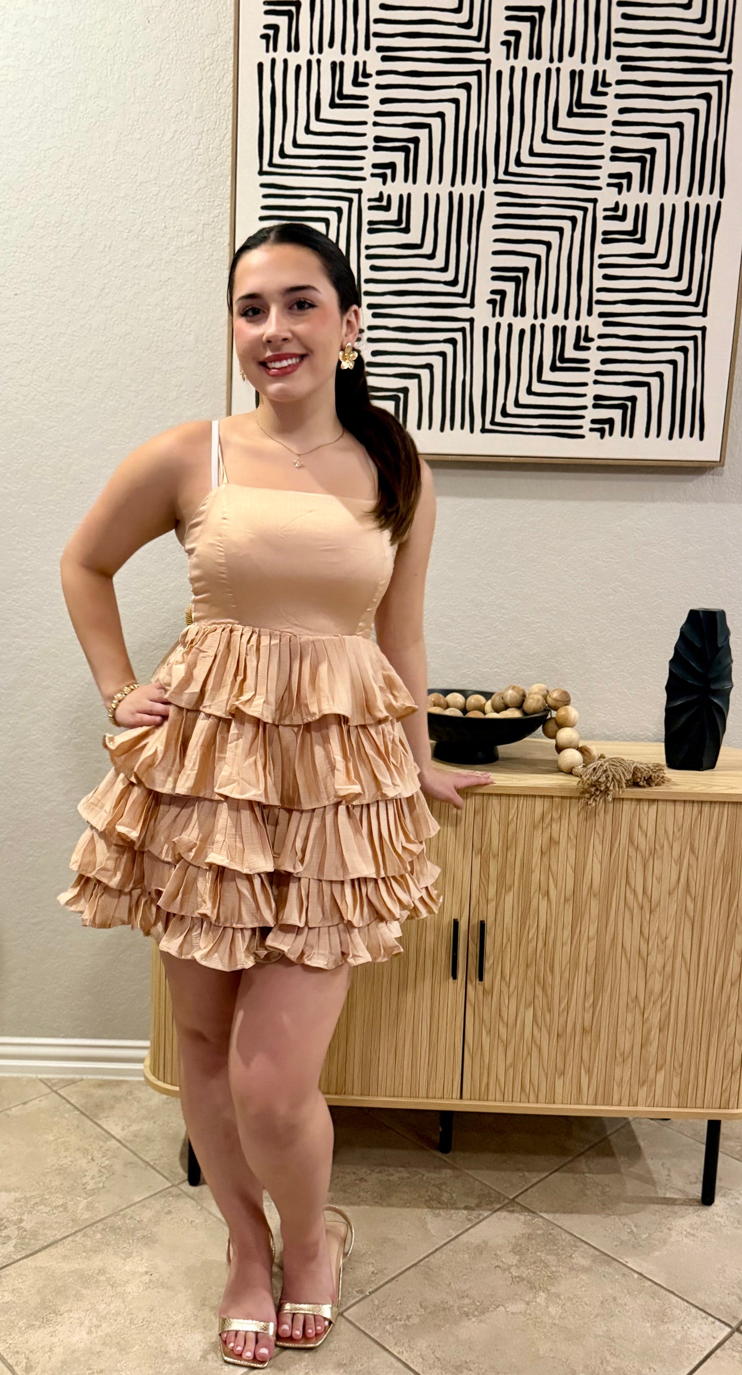 Champagne Colored Tiered Ruffle Dress