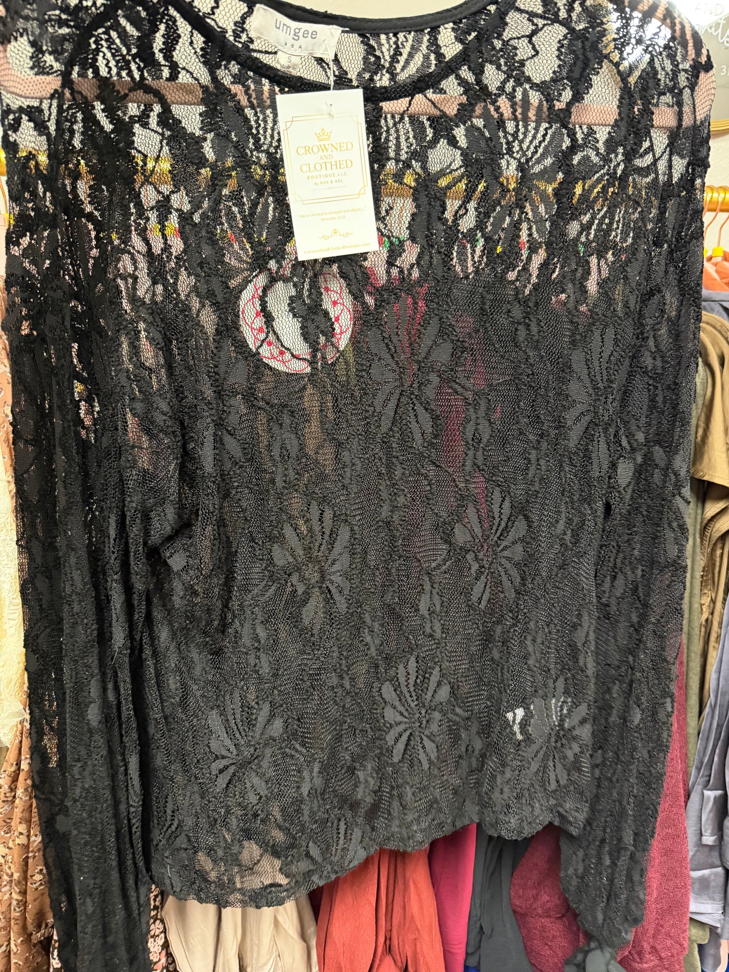 Black Lace Long Sleeve Blouse