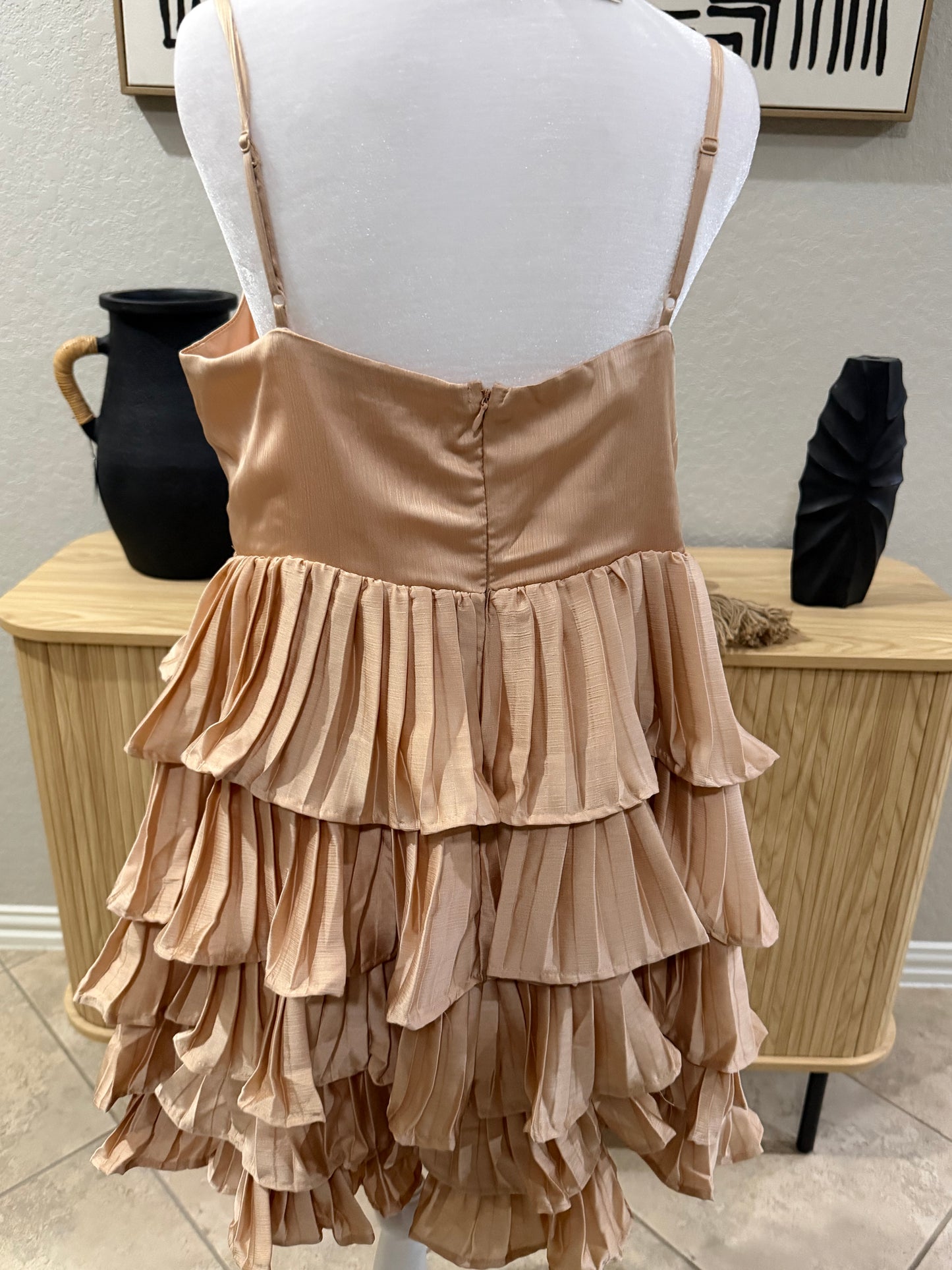 Champagne Colored Tiered Ruffle Dress