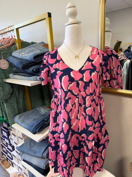 Umgee Navy & Pink Leopard Spotted Dress