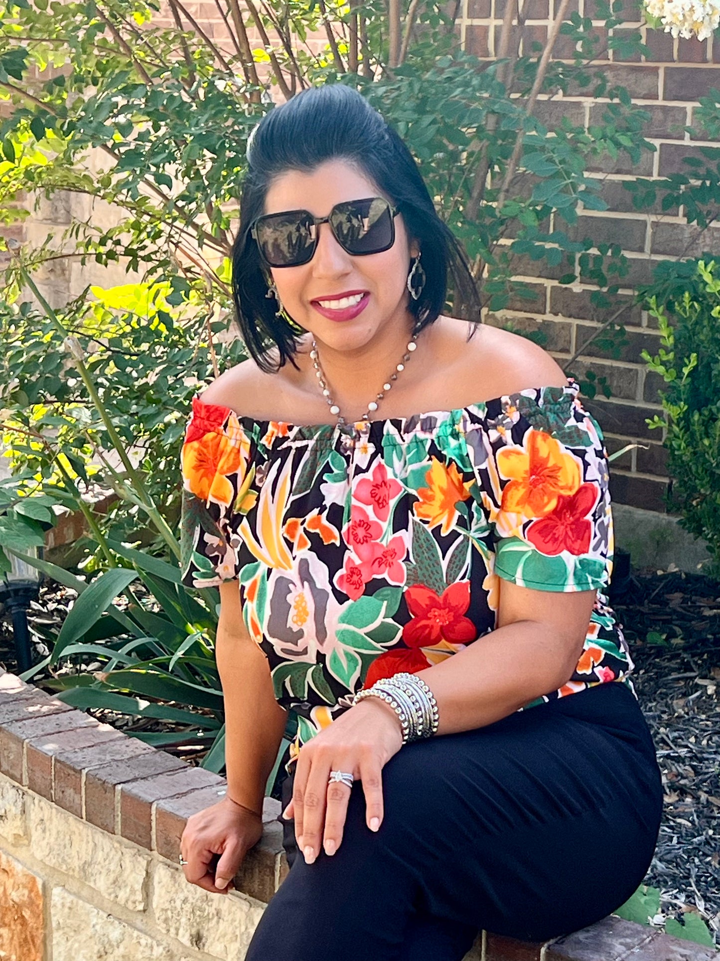 Black Floral Print Blouse