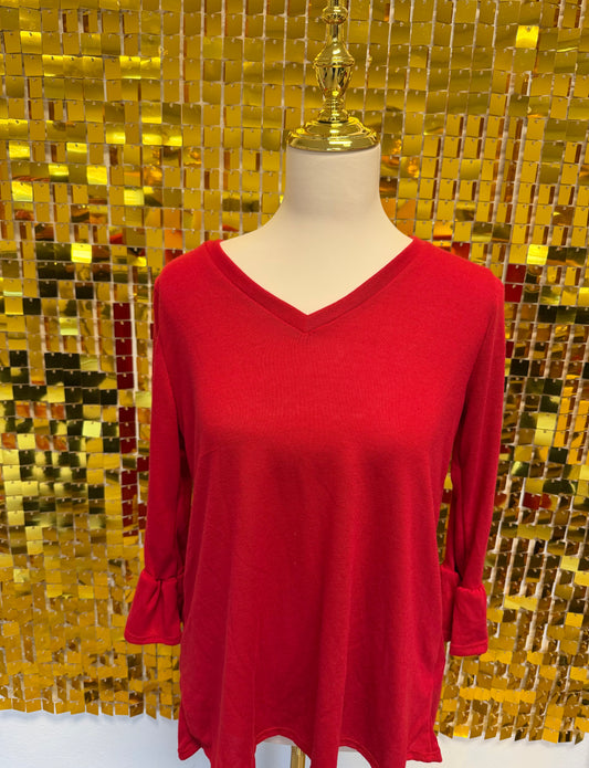 Red long bell sleeve top