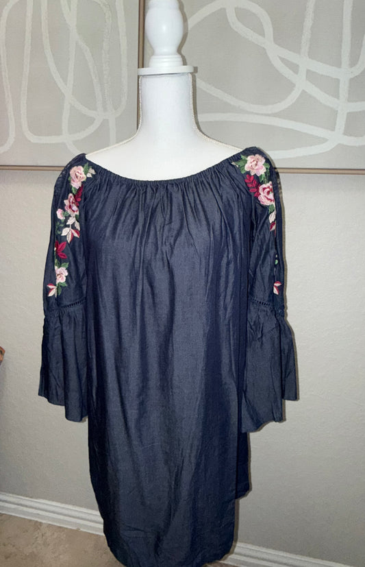 Denim Floral Sleeve Blouse