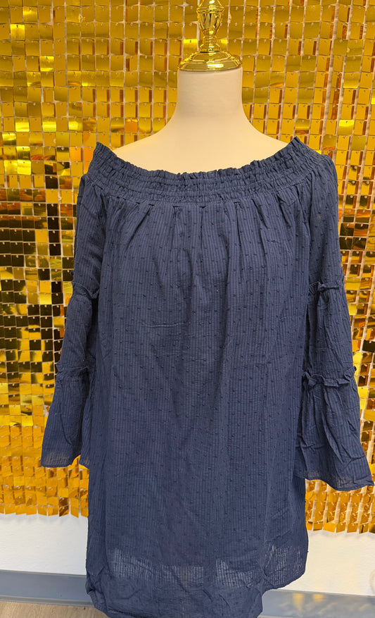 Navy on or off shoulder dress