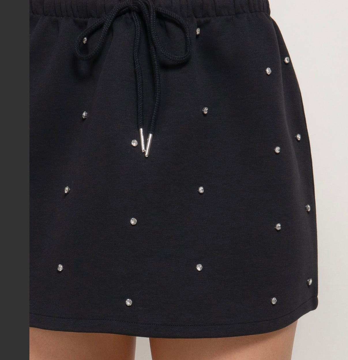 Black Rhinestone Embellished Scuba Skirt