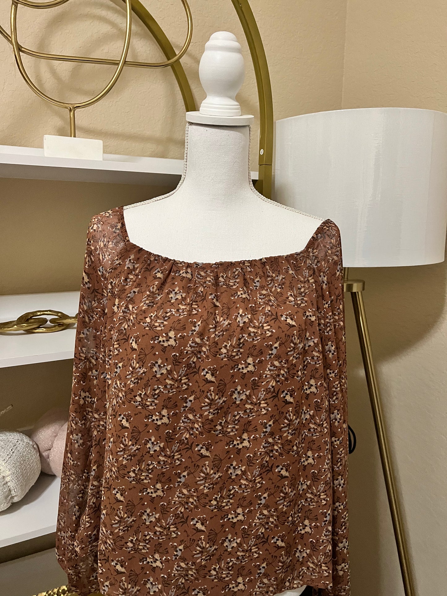 Brown floral long sleeve blouse