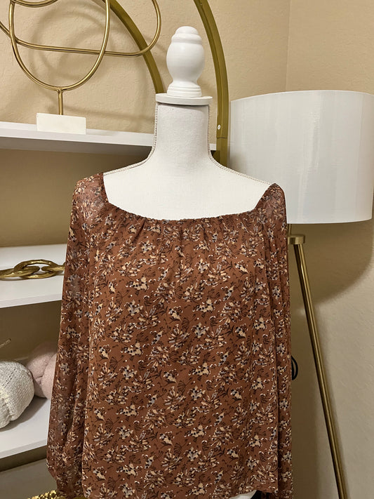 Brown floral long sleeve blouse