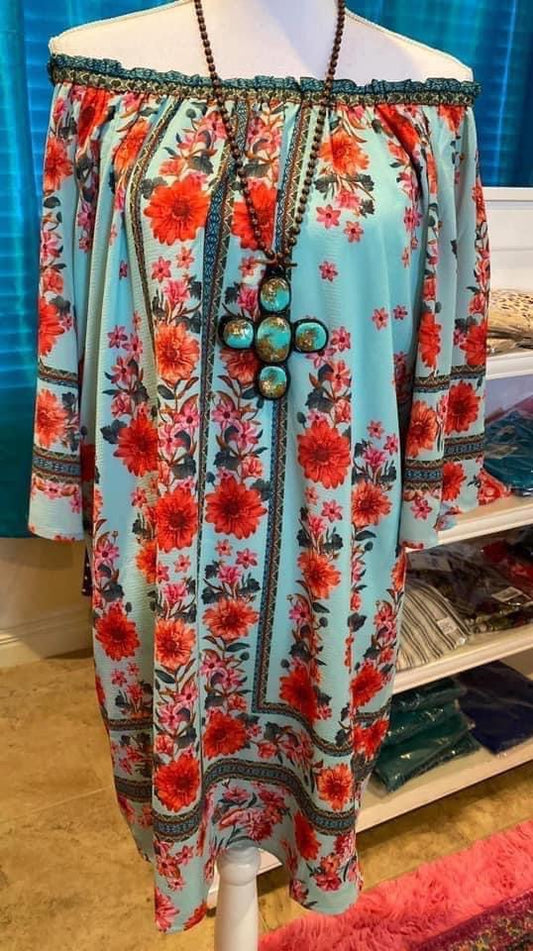 Turquoise floral dress