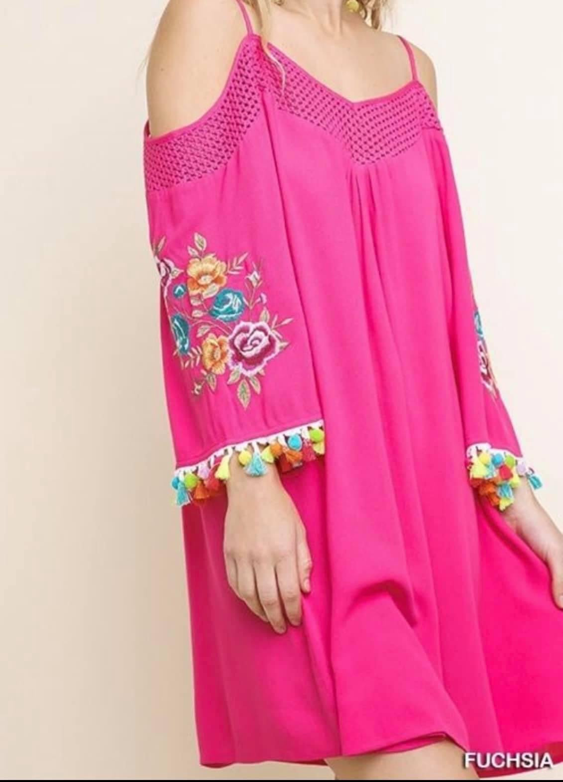 Fuchsia multi color embroidered dress