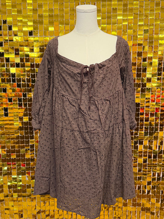 Brown eyelet dress with tie in back