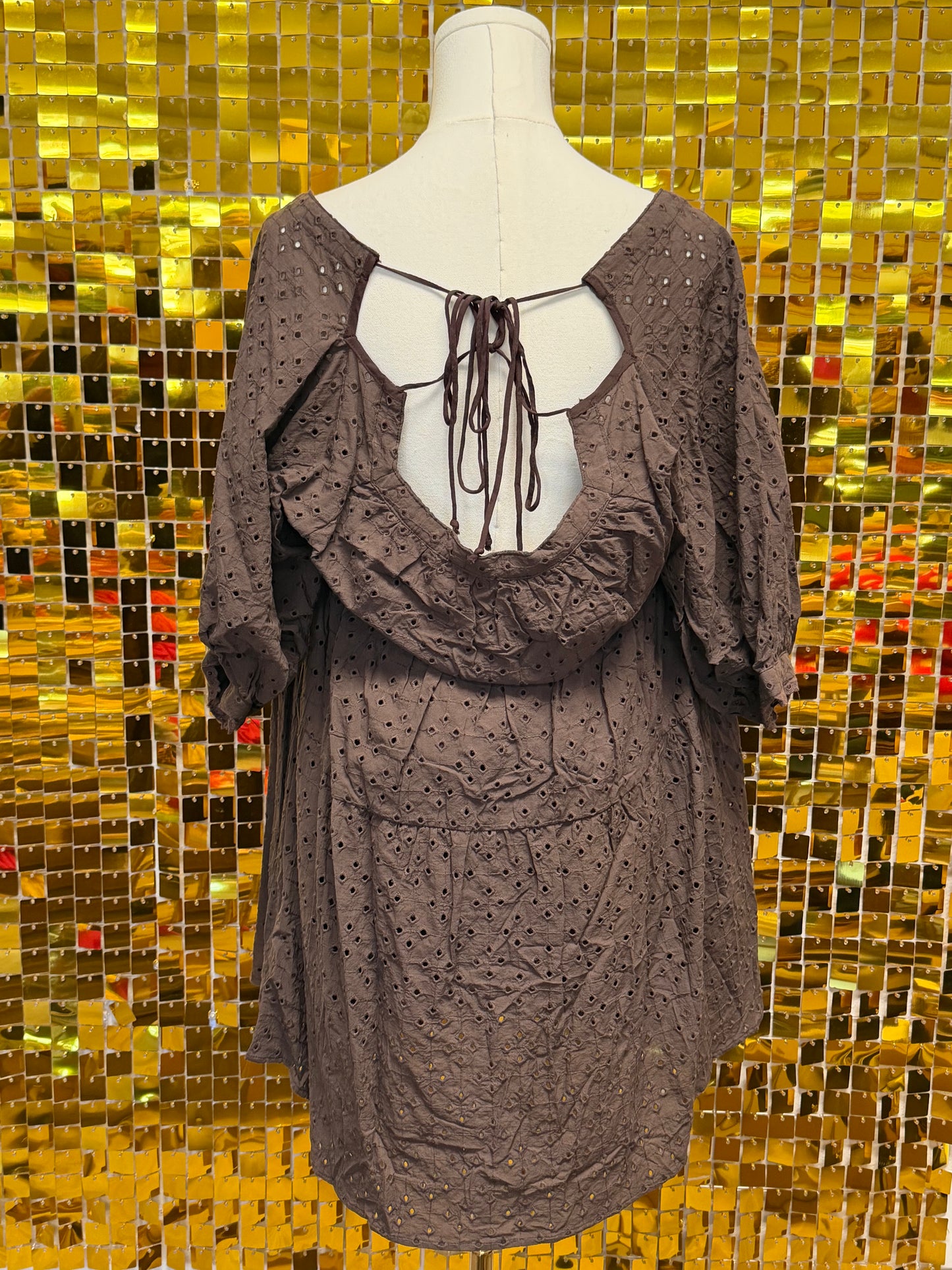 Brown eyelet dress with tie in back