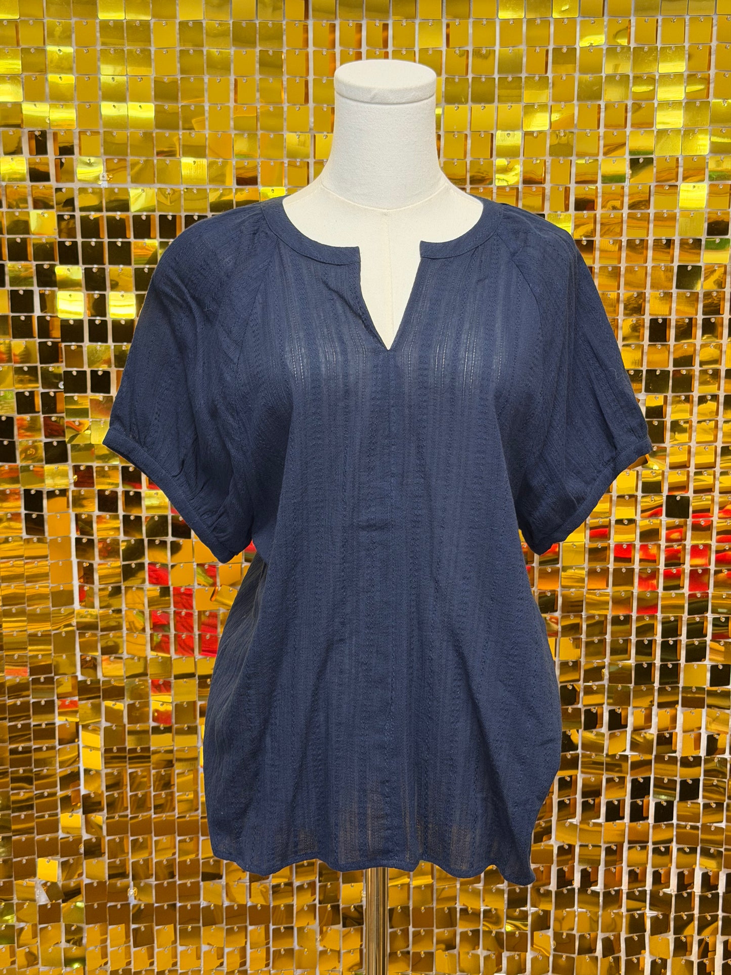 Navy Blue Short Sleeve Blouse