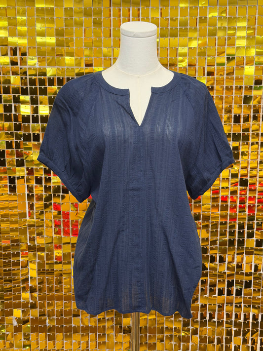 Navy Blue Short Sleeve Blouse
